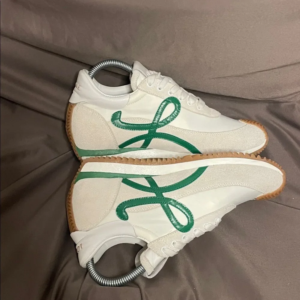 Loewe Flow Runner 2.0 Green Nylon Sneakers With Suede Overlays